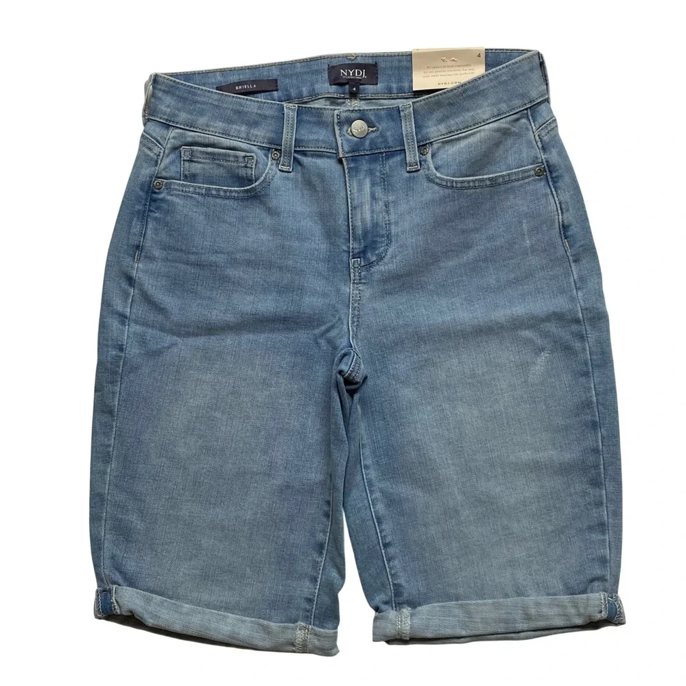 NYDJ‎ Briella Roll Cuff Denim Shorts Medium Blue Bermuda Size 4 NWT